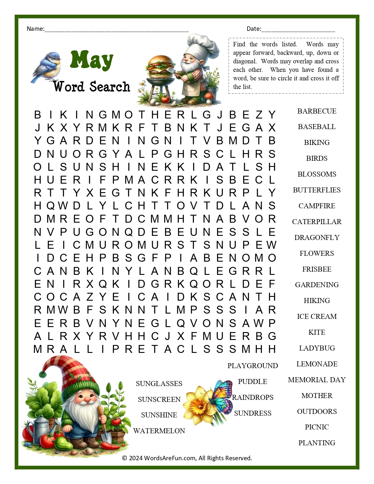 Word Search For May