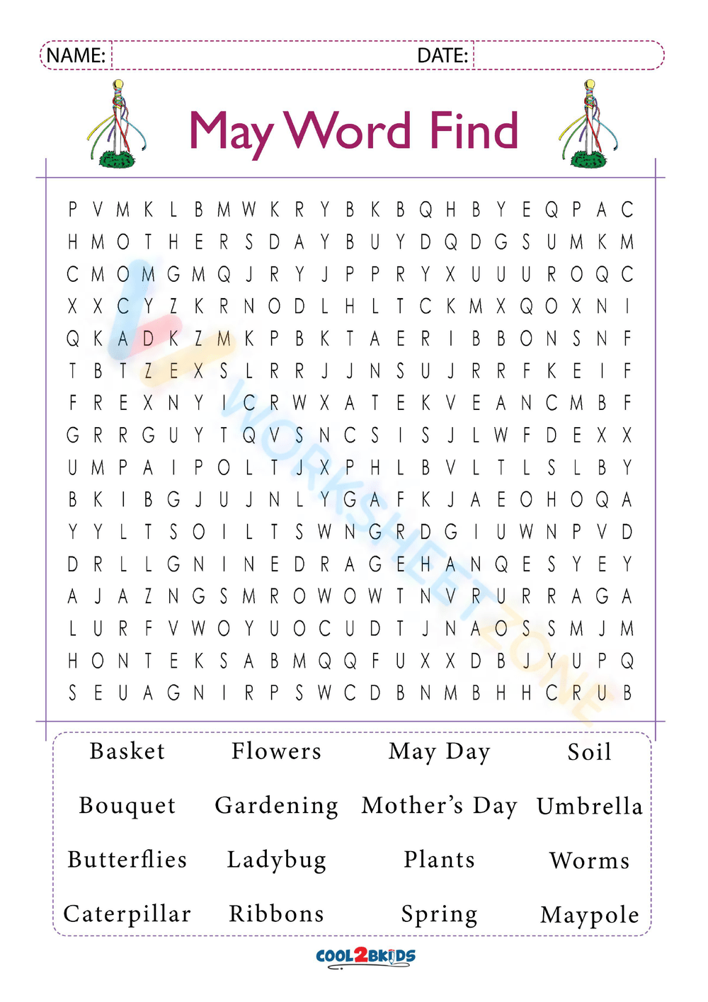 May Word Search Printable Worksheets Printable