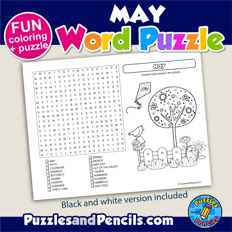 May Word Search Puzzle Activity Page And Coloring May Wordsearch Made By Teachers