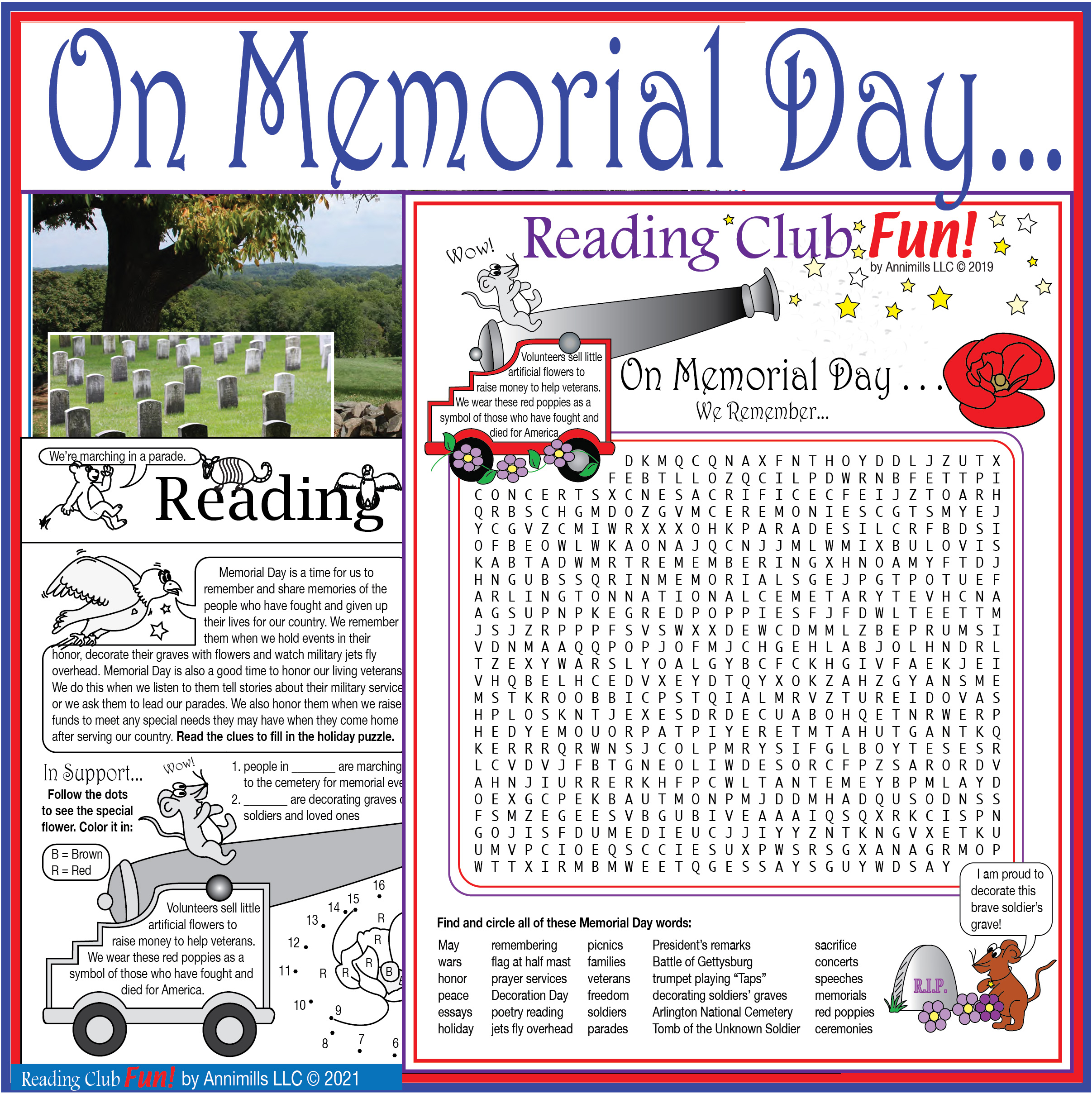 Memorial Day Printable Puzzles Two Page Activity Set Word 