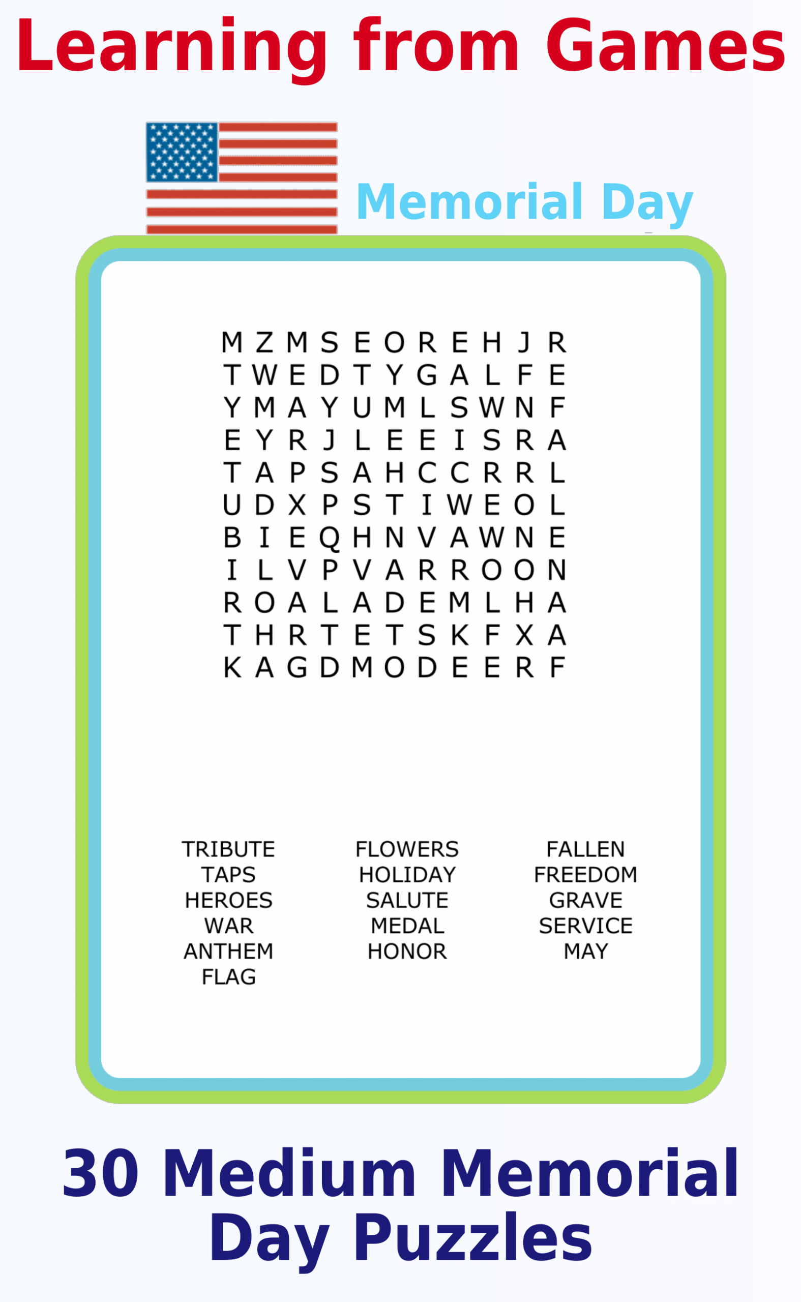 Memorial Day Word Search PDF 