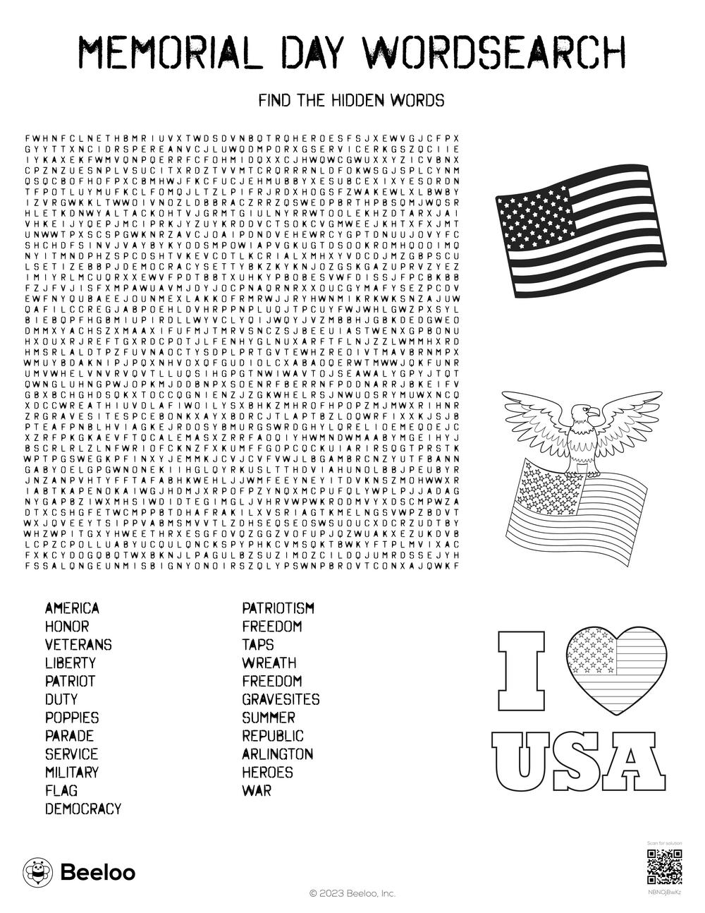 Memorial Day Wordsearch Beeloo Printable Crafts And Activities For Kids Memorial Day Wordsearch Beeloo Printable Crafts And Activities For Kids