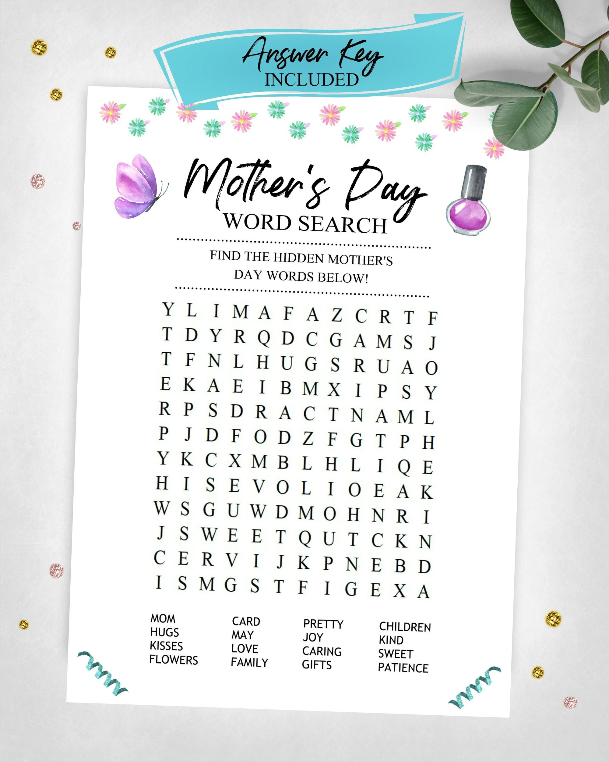 Mother s Day Word Search Mother s Day Holiday Game At Home Game Instant Digital Download Printable Game Etsy
