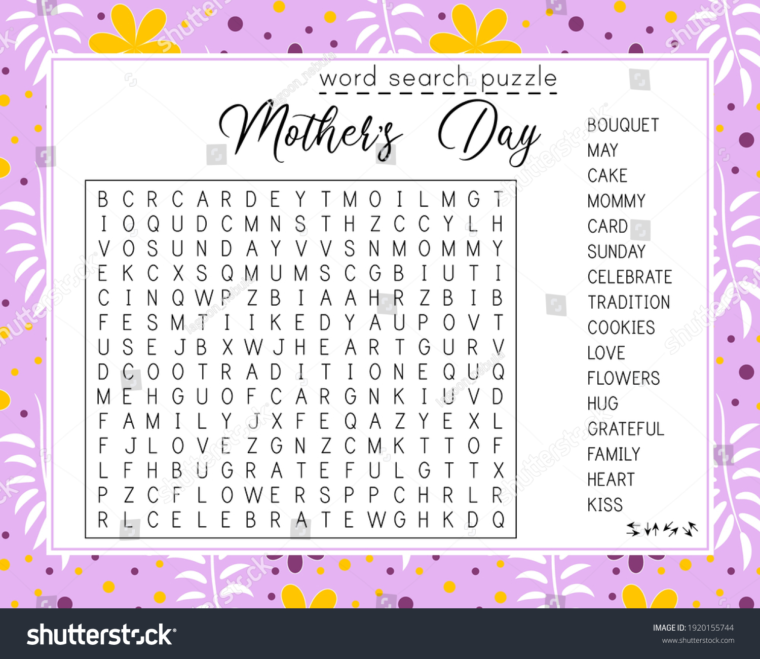 Mothers Day Word Search Puzzle Educational Stock Vector Royalty Free 1920155744 Shutterstock