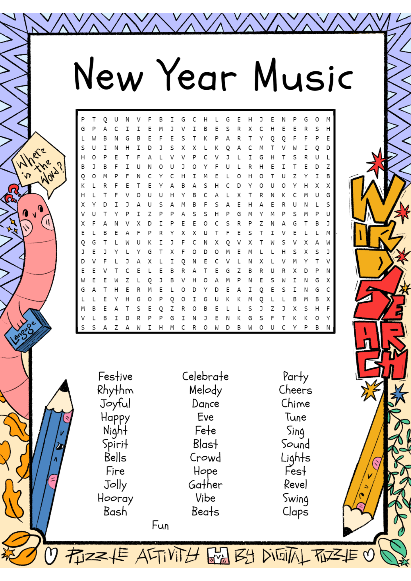 New Year Word Search Puzzle Printable