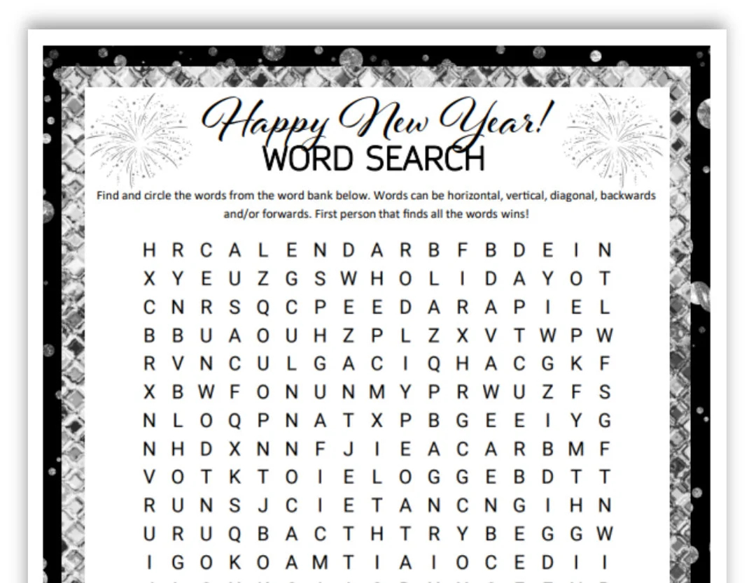 New Years Word Search Printable