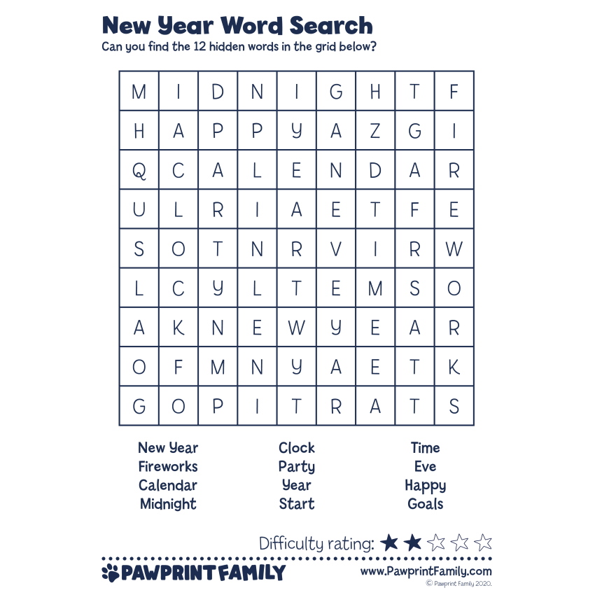 New Year Word Searches Pawprint Family New Year Word Searches Pawprint Family
