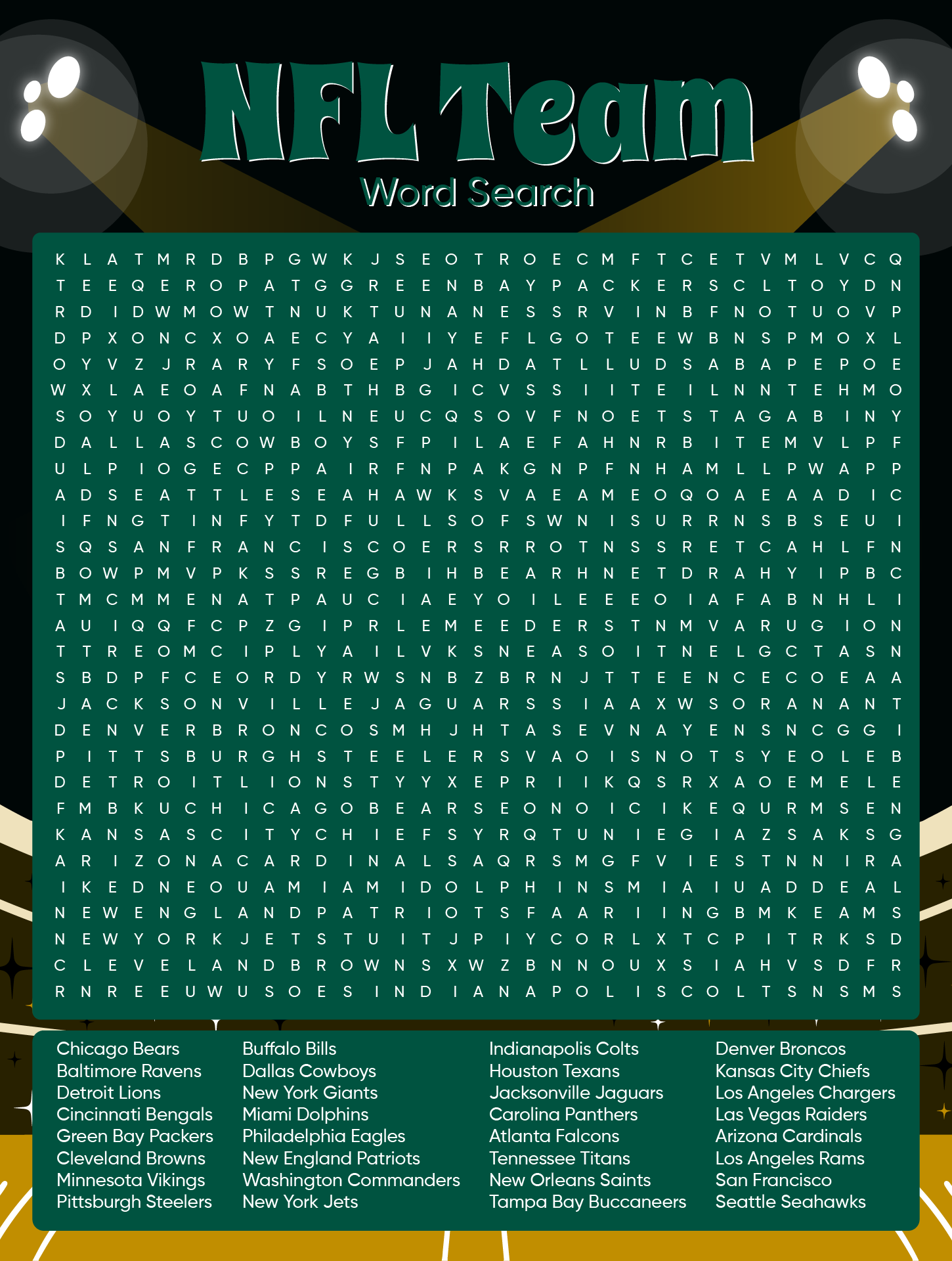 NFL Football Word Search 10 Free PDF Printables Printablee