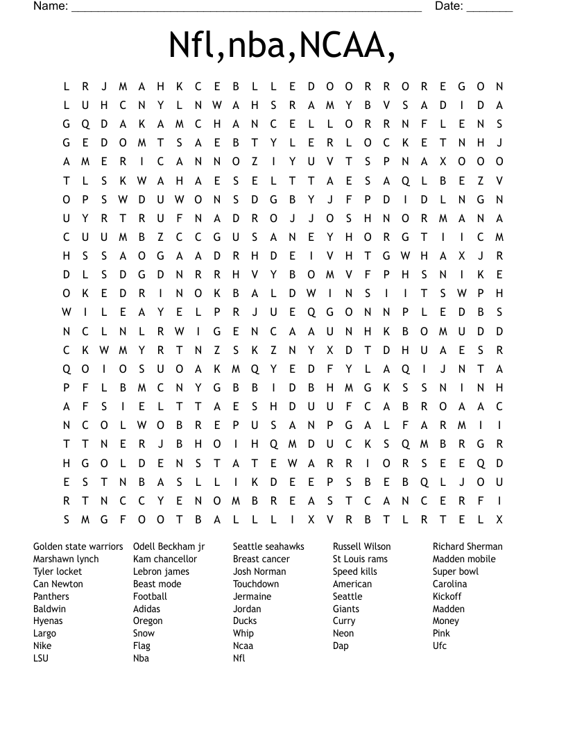 Nfl Player Word Search Printable