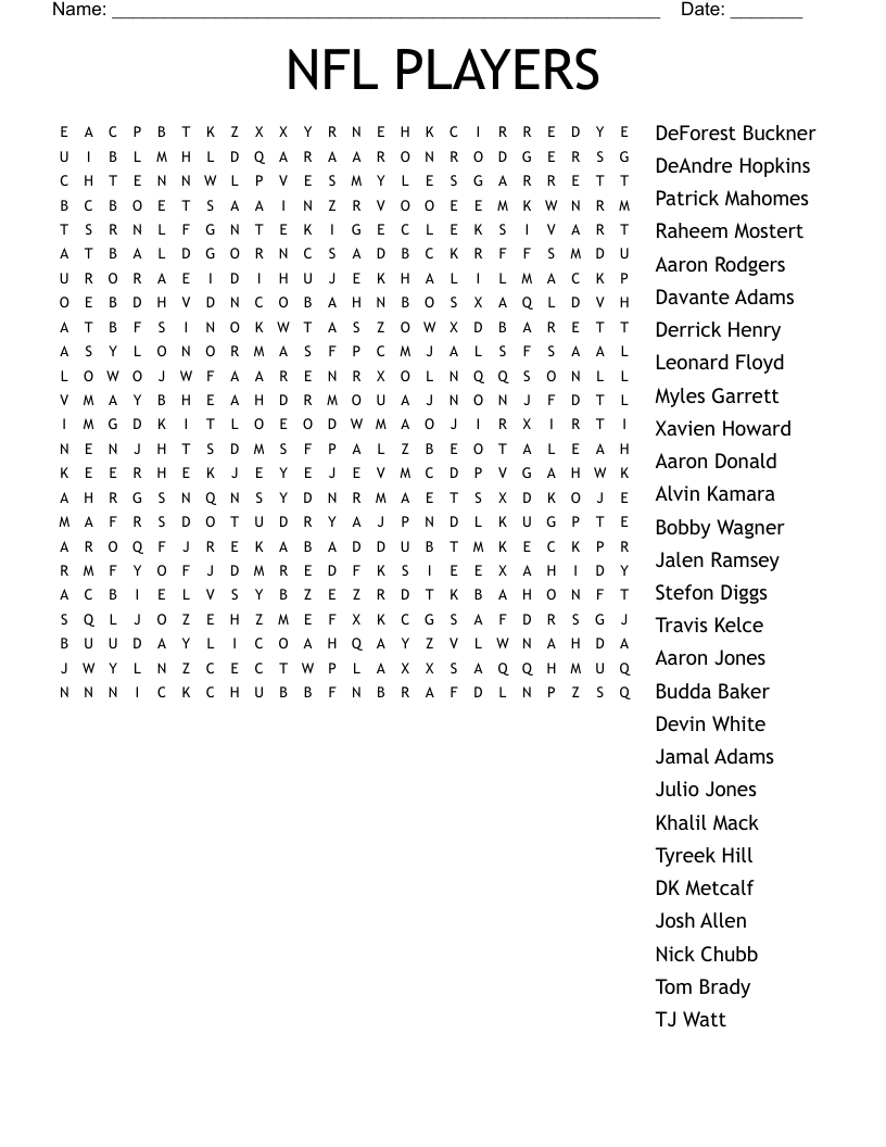 NFL PLAYERS Word Search WordMint