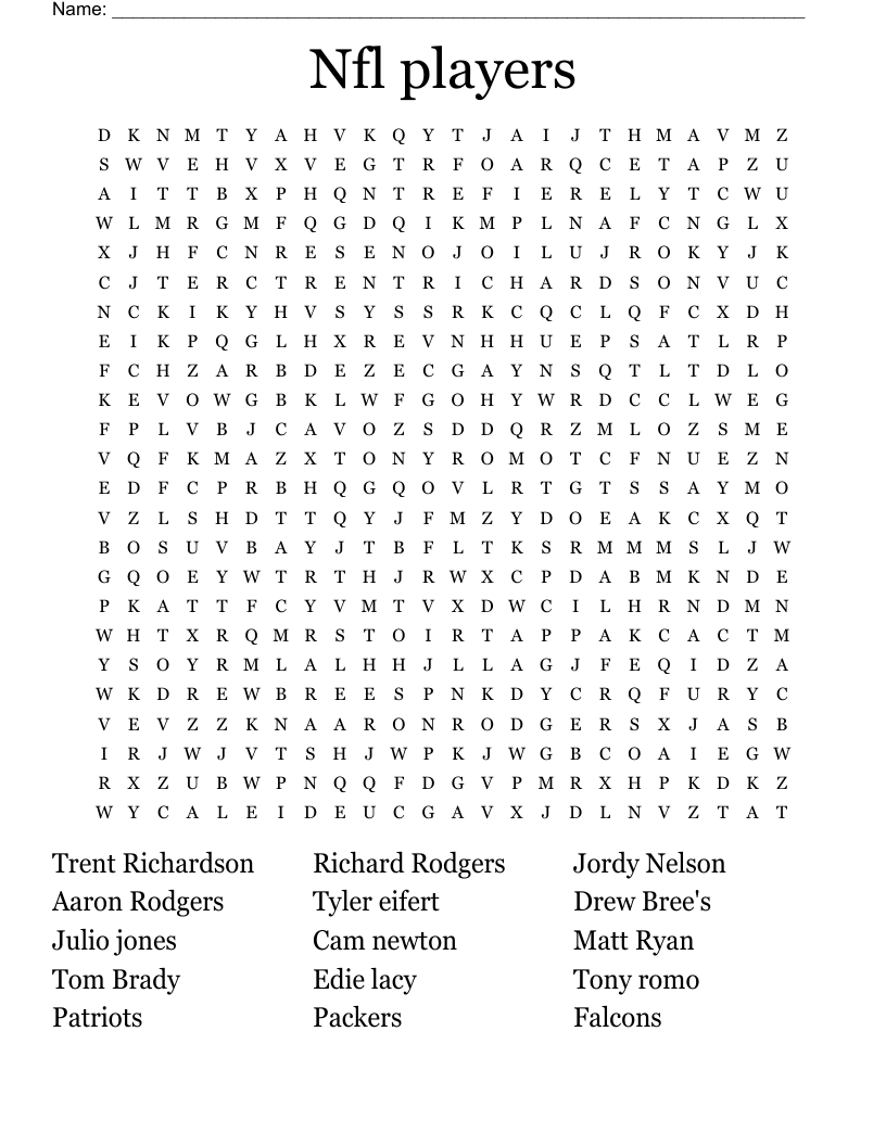 Nfl Word Search Printable