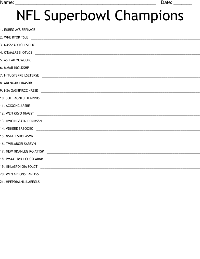 NFL TEAMS Word Search WordMint