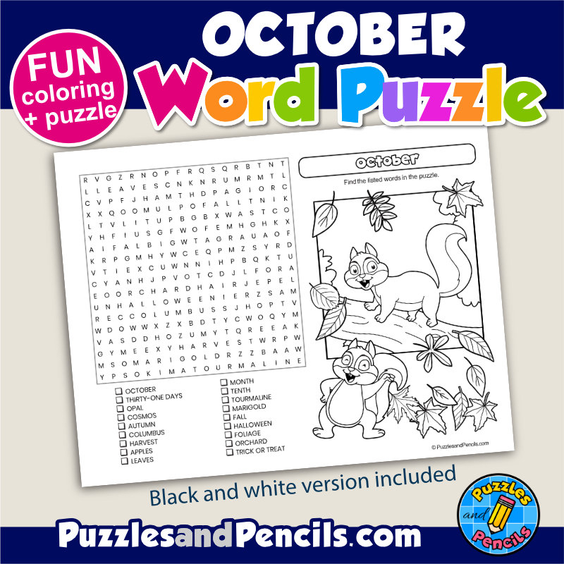 October Word Search For Kids