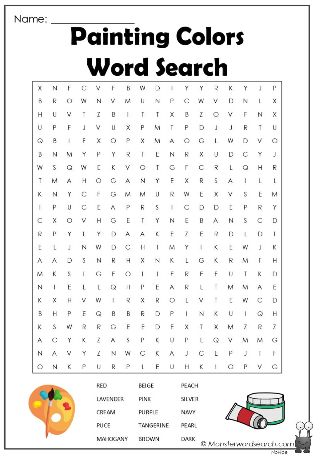 Color Word Search Printable