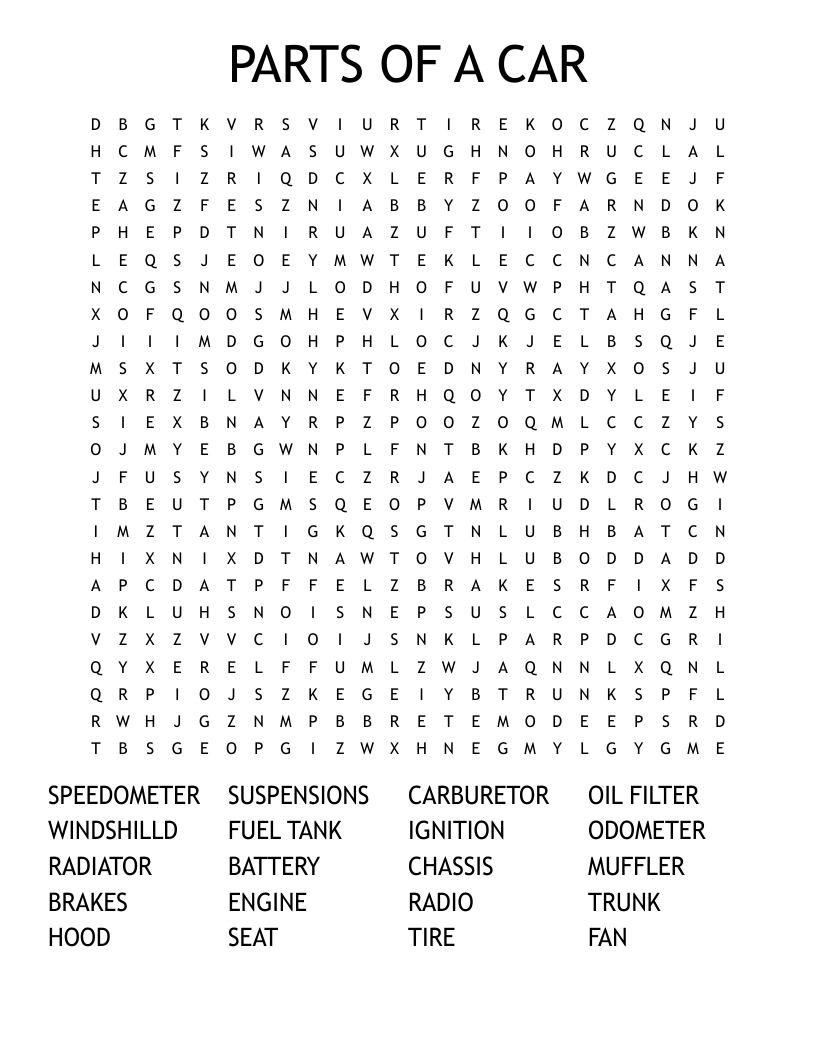 Car Model Word Search