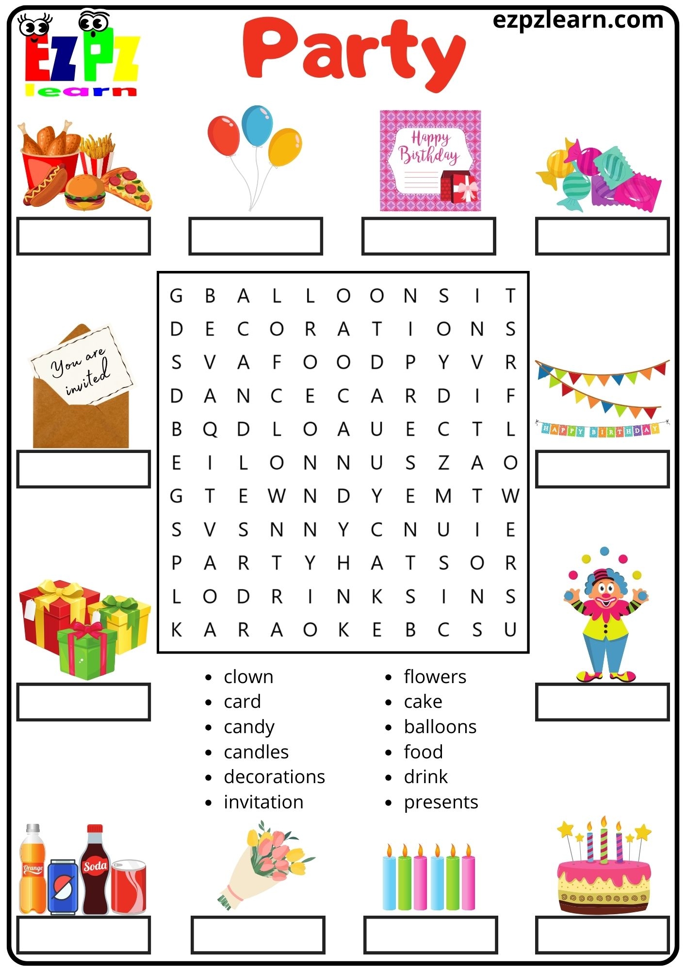 Birthday Word Search Free Printable