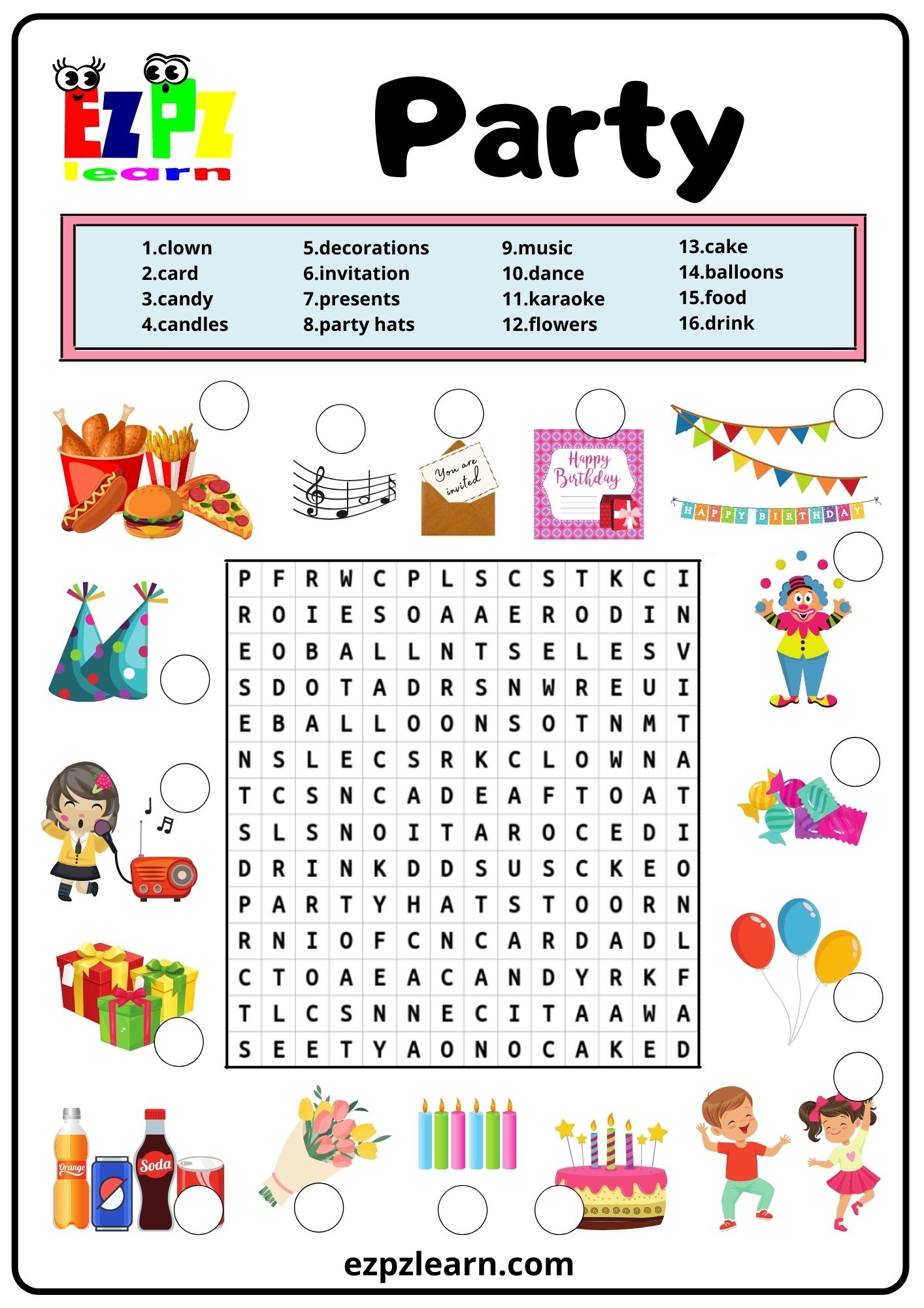 Party Word Search 2 Ezpzlearn