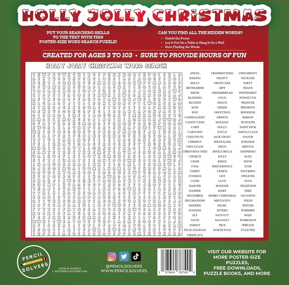 Pencil Solvers Poster Size Word Search Holly Jolly Christmas 100 Words To Find On This Giant Word Search Puzzle Buy Online At Best Price In KSA Souq Is Now Amazon sa Toys