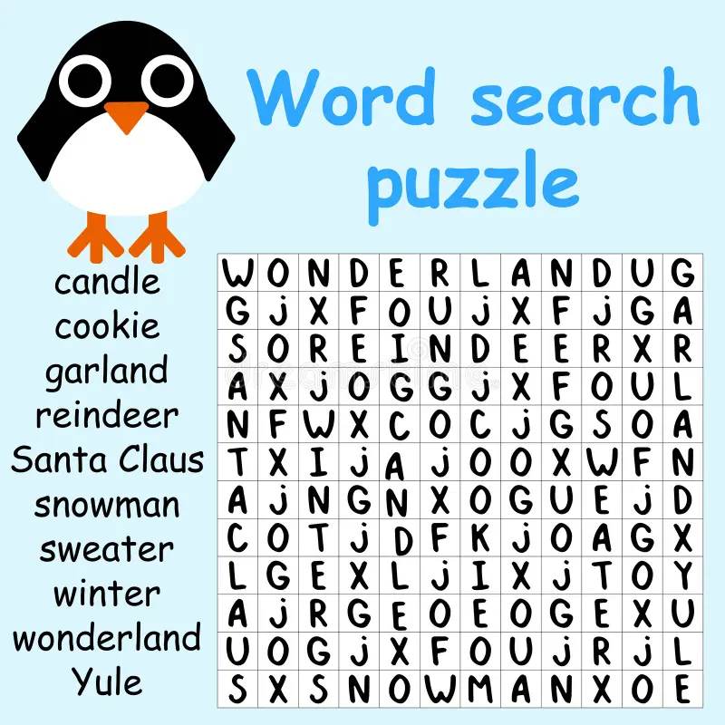 Penguin Word Search Puzzle For Kids Stock Vector Illustration Stock Vector Illustration Of Game Collection 208186973