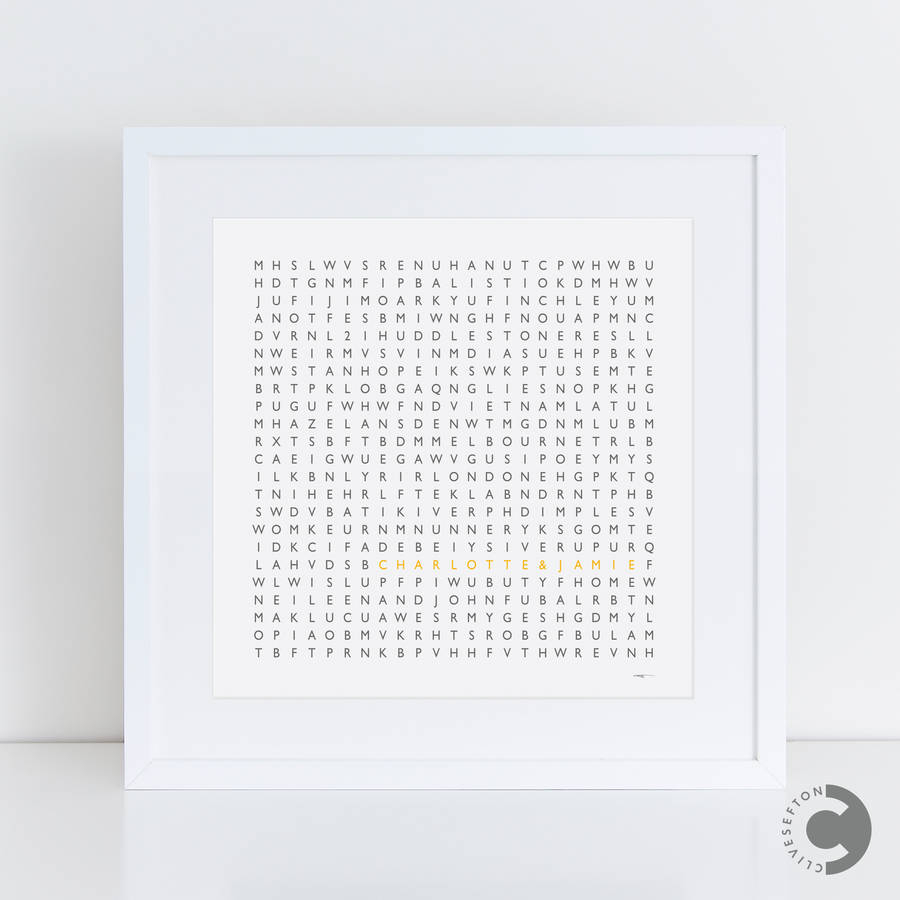Personalised Word Search Art Print With 100 Words By Clive Sefton