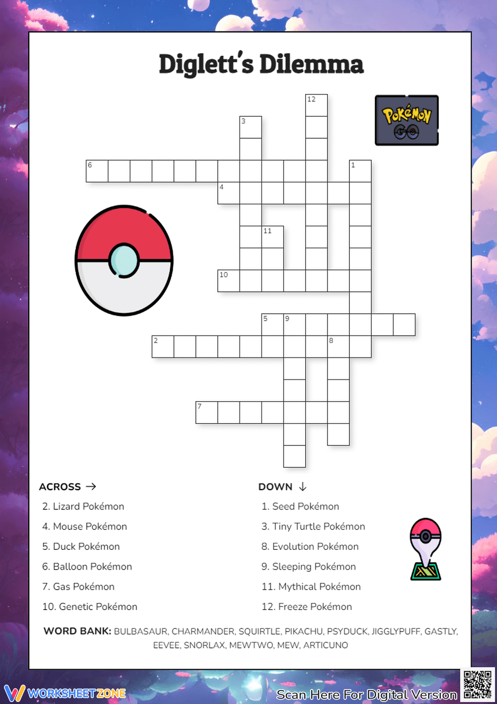 Pokemon Crossword Puzzle Worksheets 2025