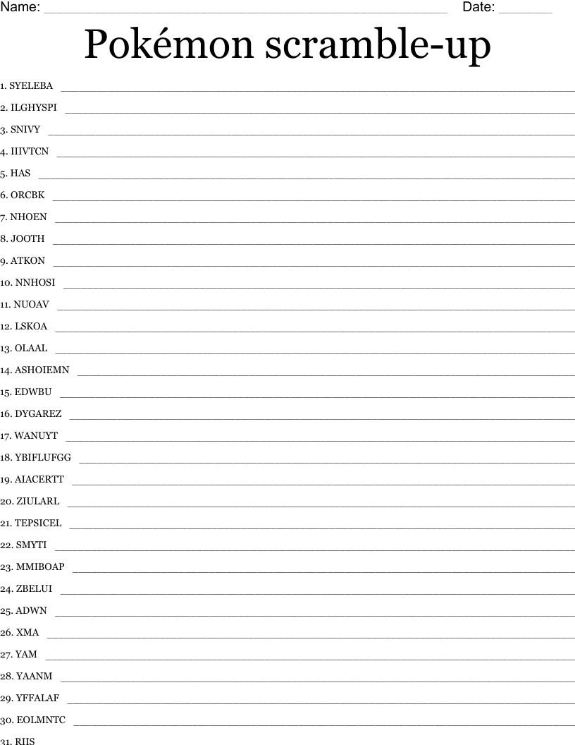 Pokemon Word Search WordMint