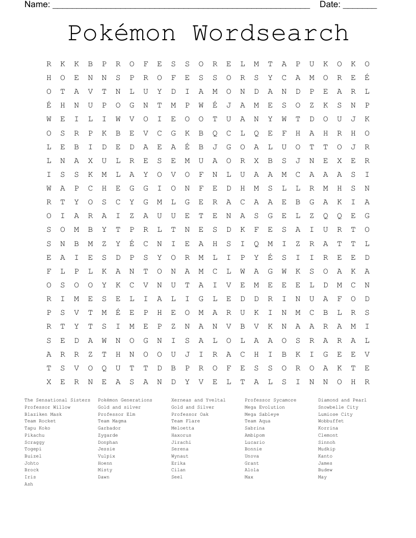 Pokemon Word Search For Kids Online