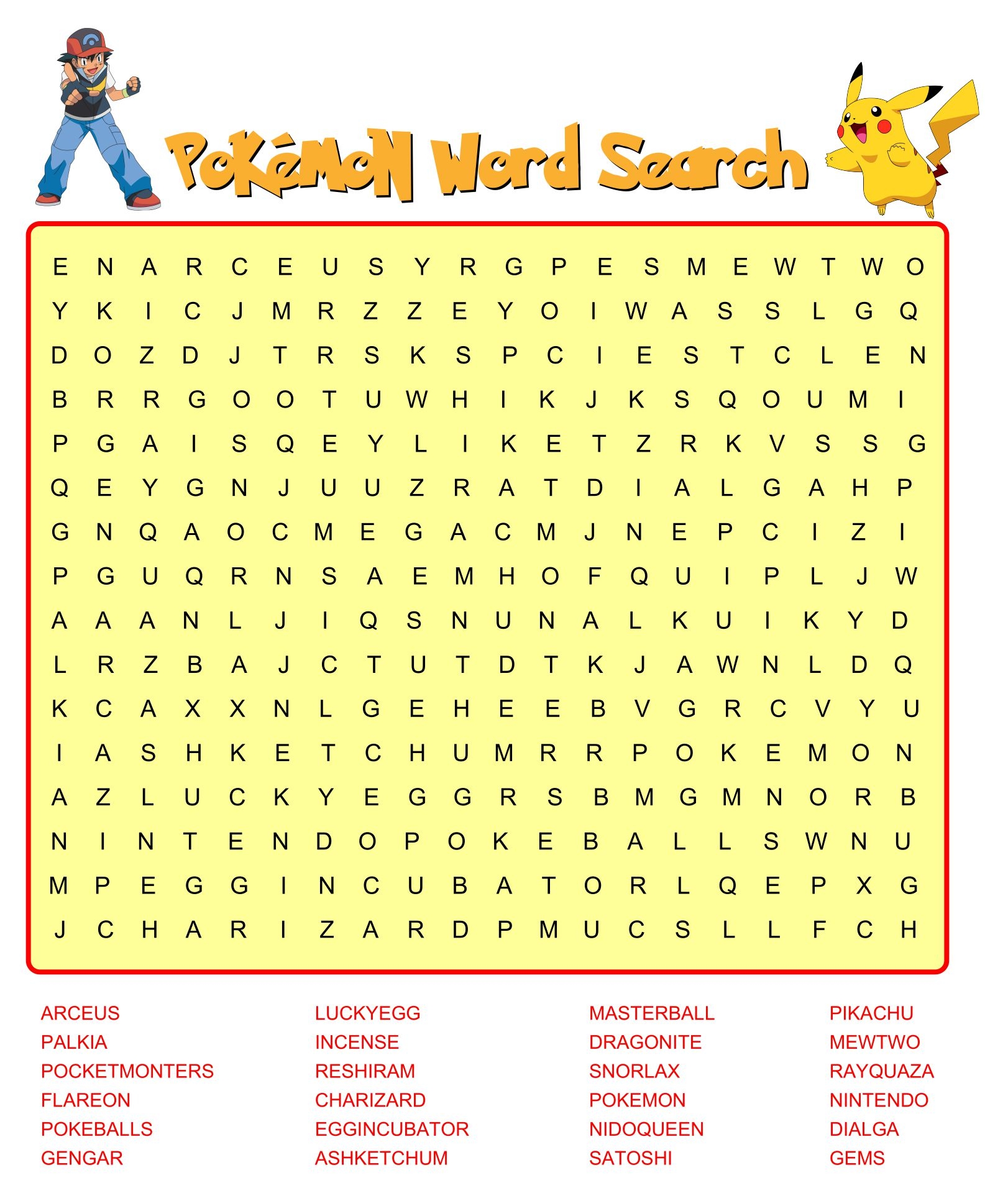 Pokemon Word Search Printable Pdf