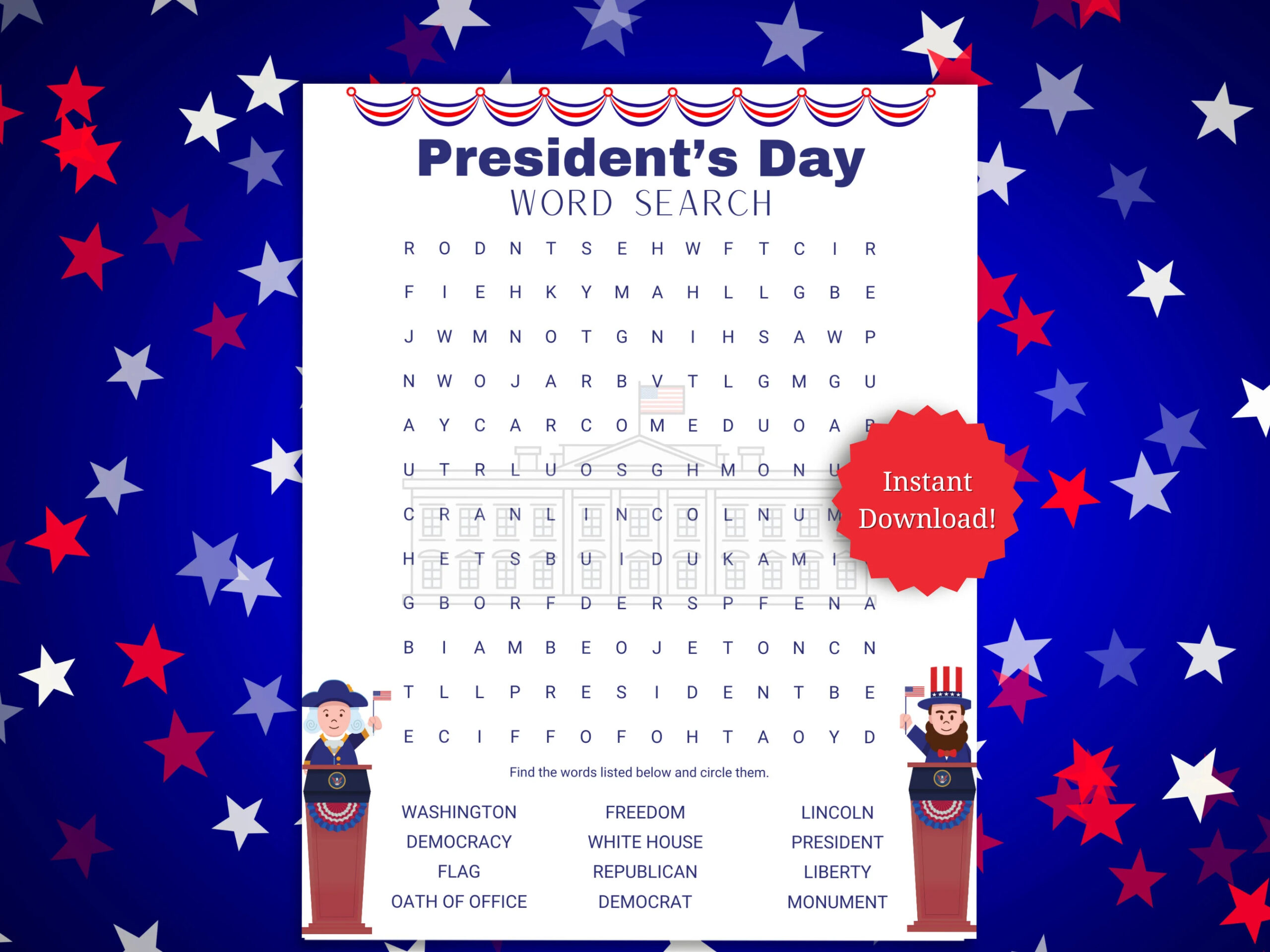 Presidents Day Word Search Free Printables