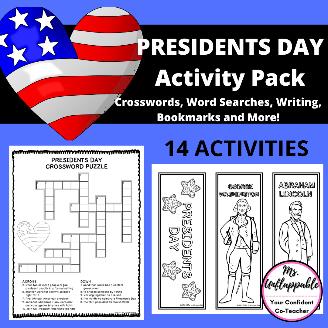 Presidents Day Activities Word Searches Crosswords Puzzles Bookmarks Writing Classful