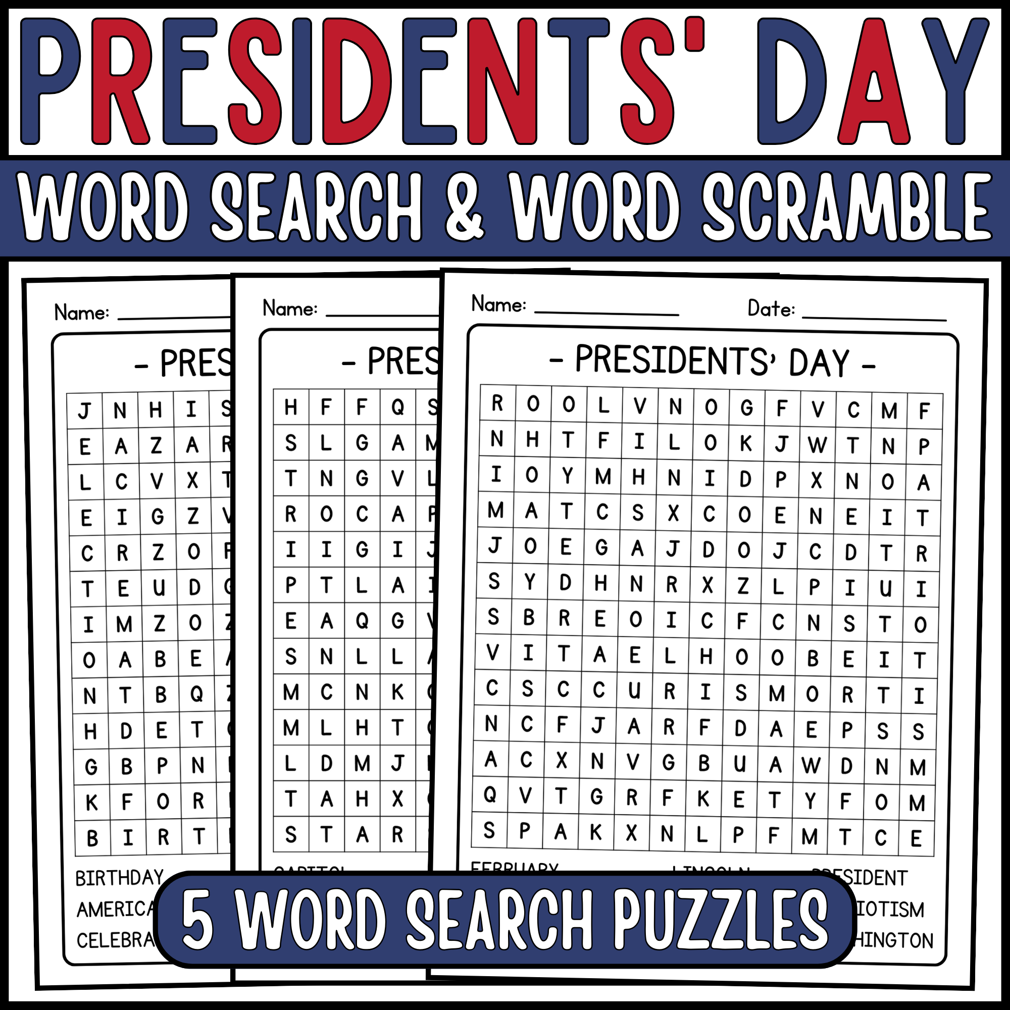 Presidents Day Word Search U0026 Word Scramble Presidents Day Vocabulary Activities