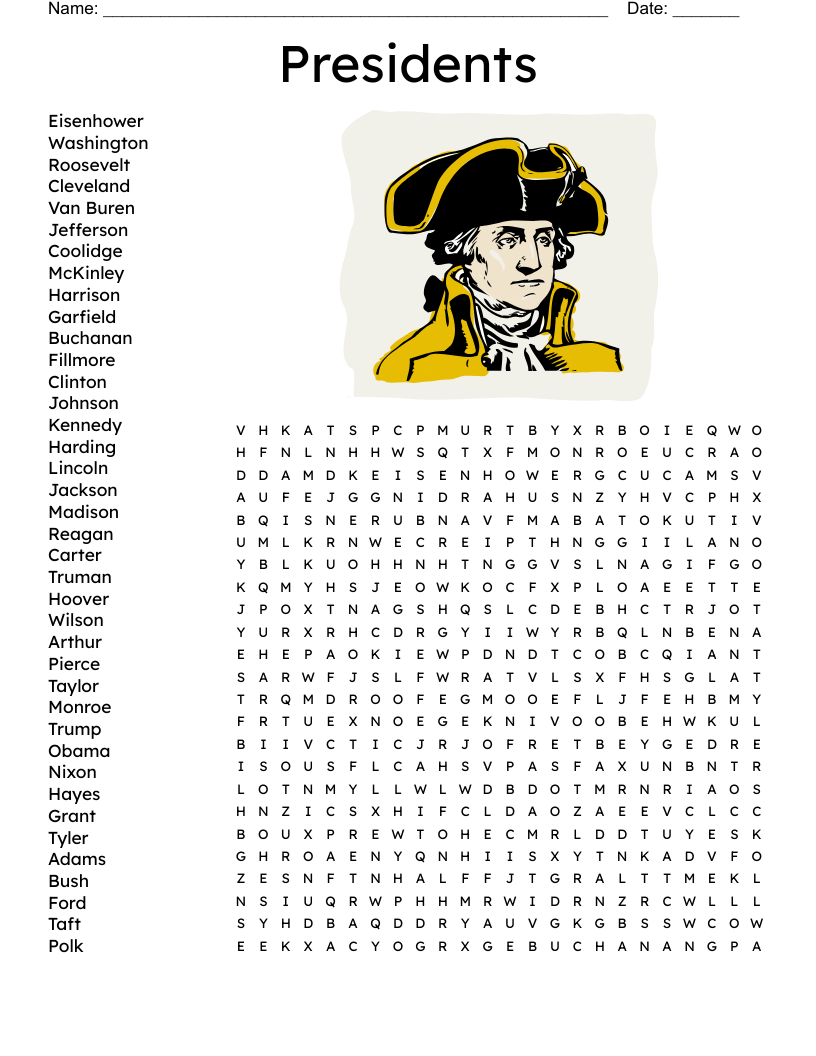 Presidents Day Word Search WordMint