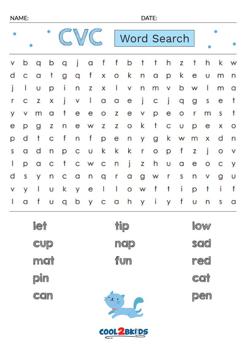 Printable CVC Word Search Cool2bKids