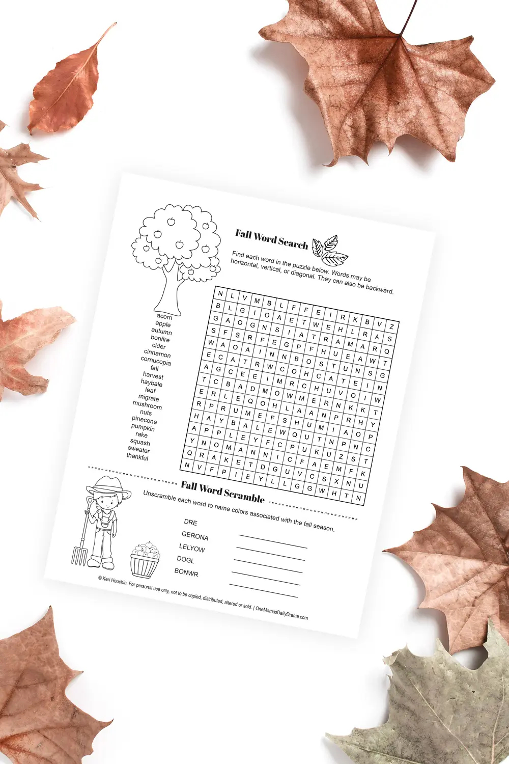 Fall Word Search Printable Large Print