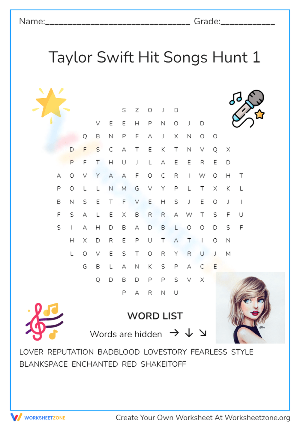 Taylor Swift Word Search Online