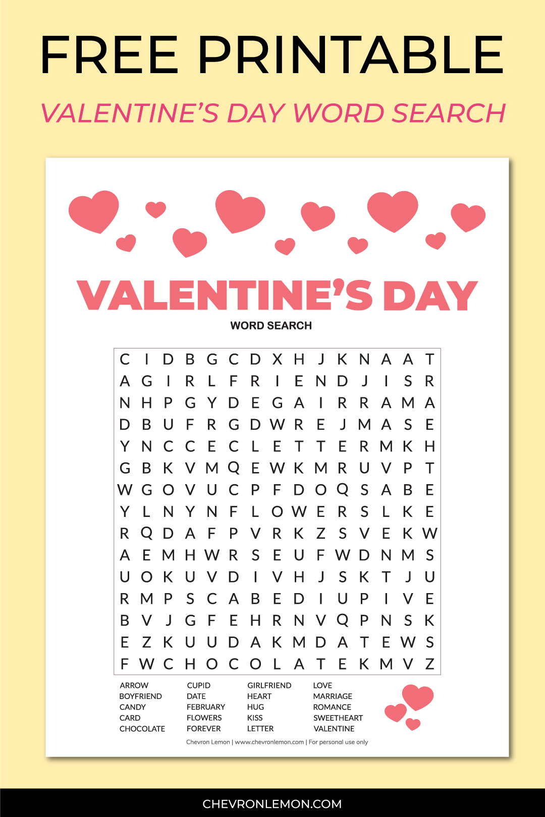 Valentines Word Search Free Printable