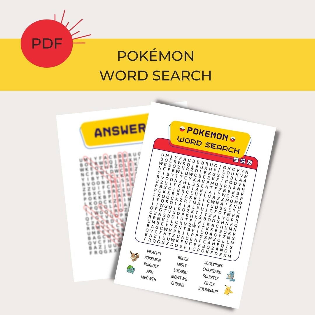 Printable Word Search Party Game Pokemon Digital File Kids Games Birthday Activities Etsy