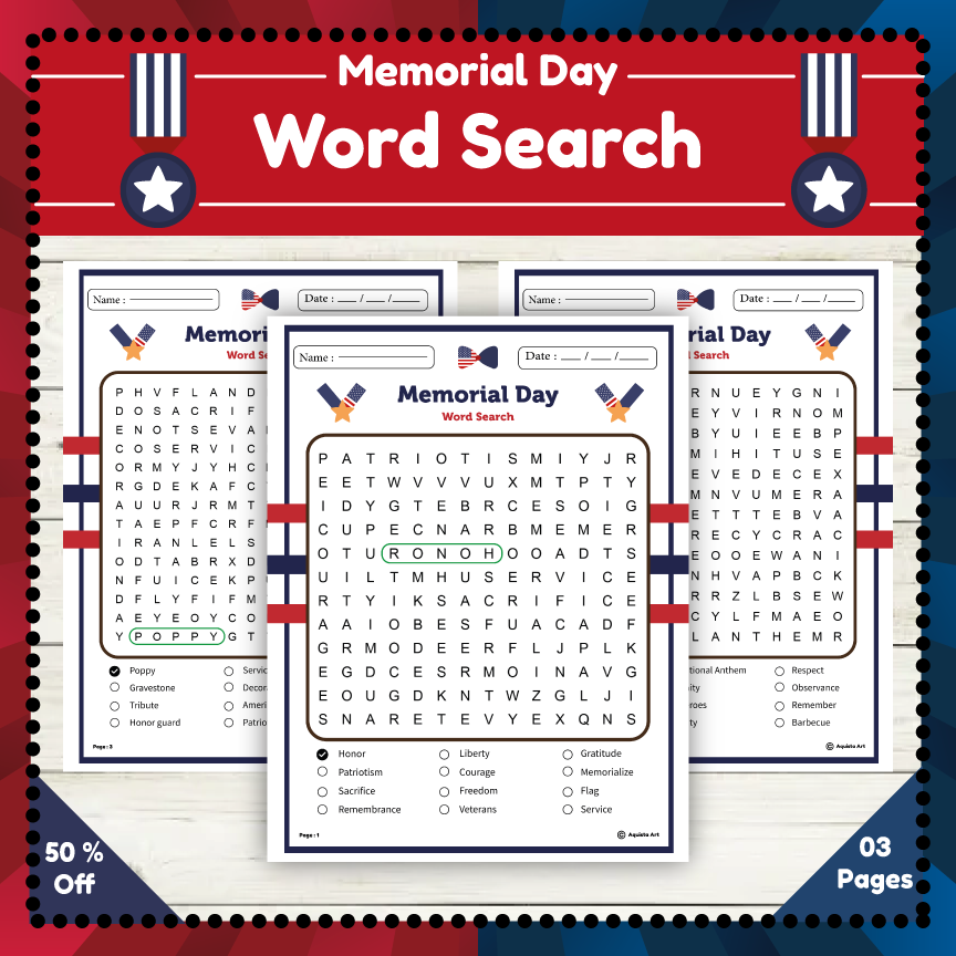 Remembering Our Heroes Memorial Day Word Search Puzzle Made By 