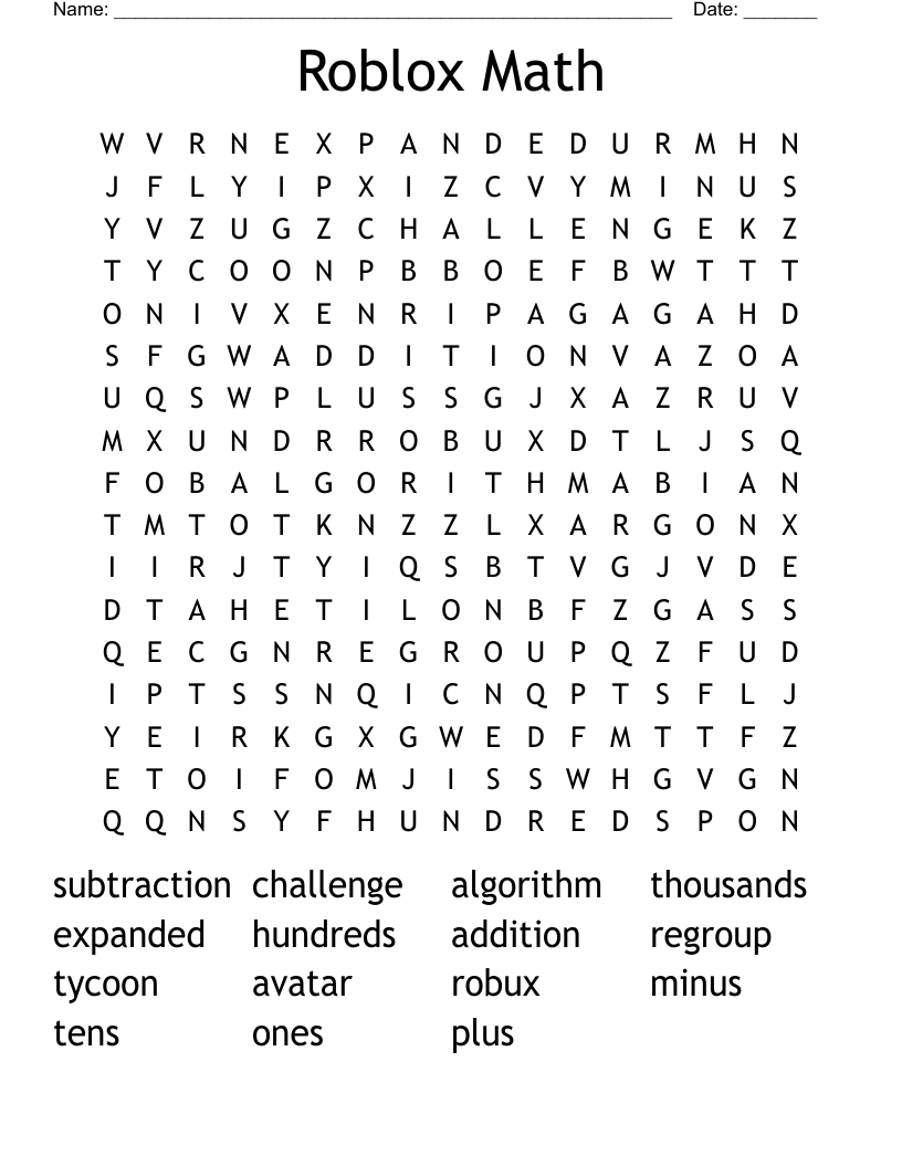 Math Word Search Printable Kids