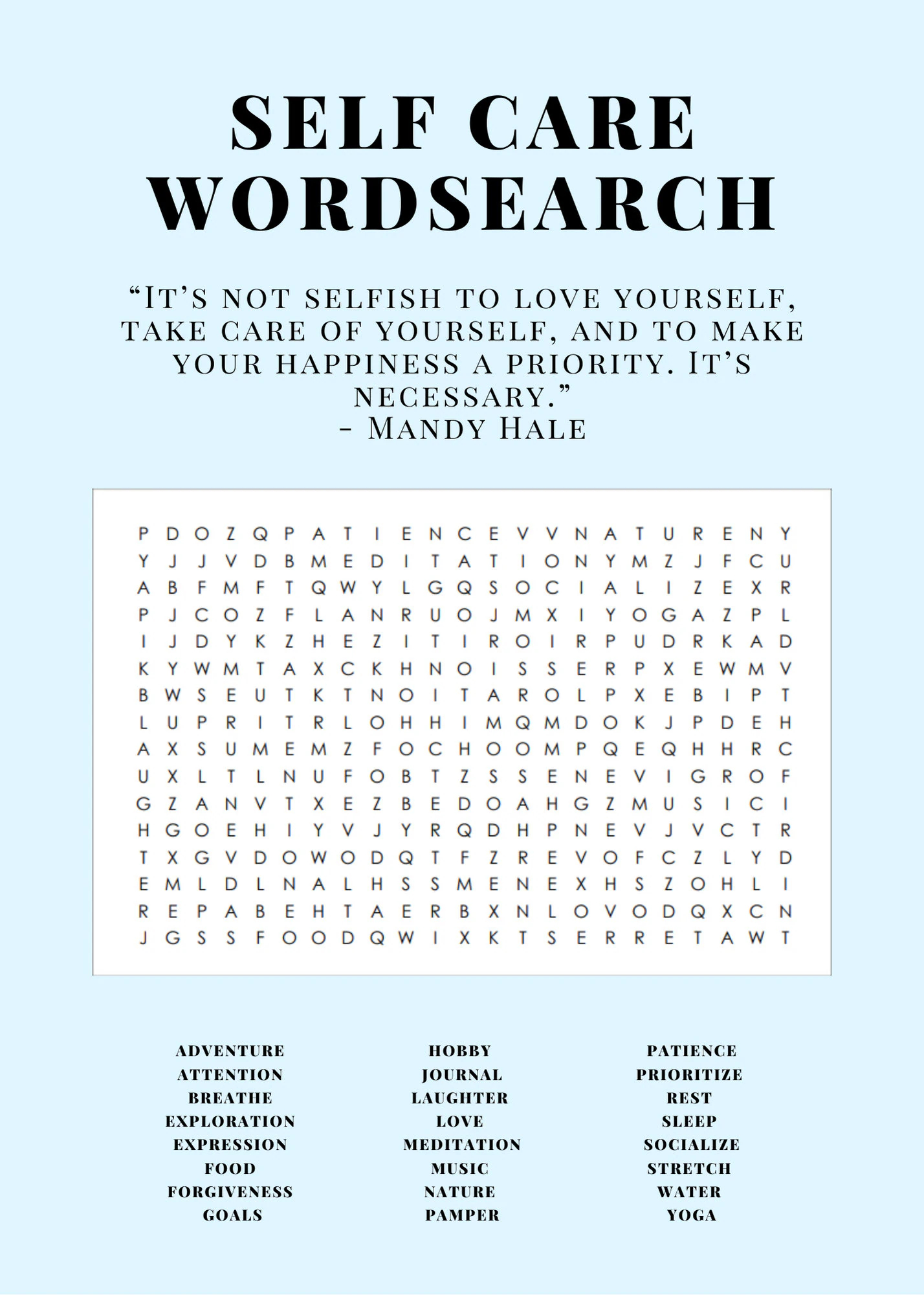 Self Care Word Search Practice Self Care Prioritize Your Mental Health Etsy Canada