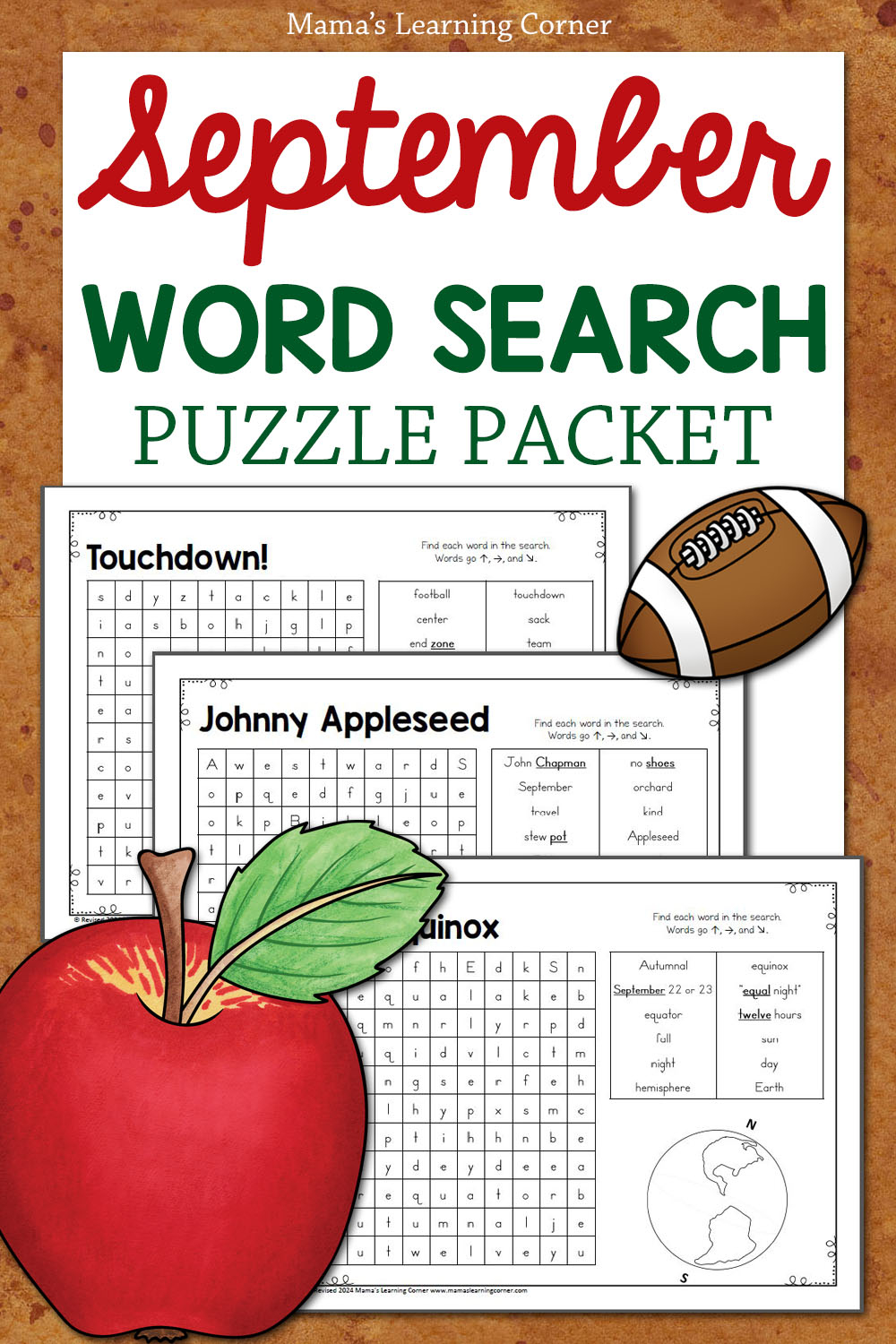 September Word Search Packet Apples Pumpkins Hurricanes Mamas Learning Corner