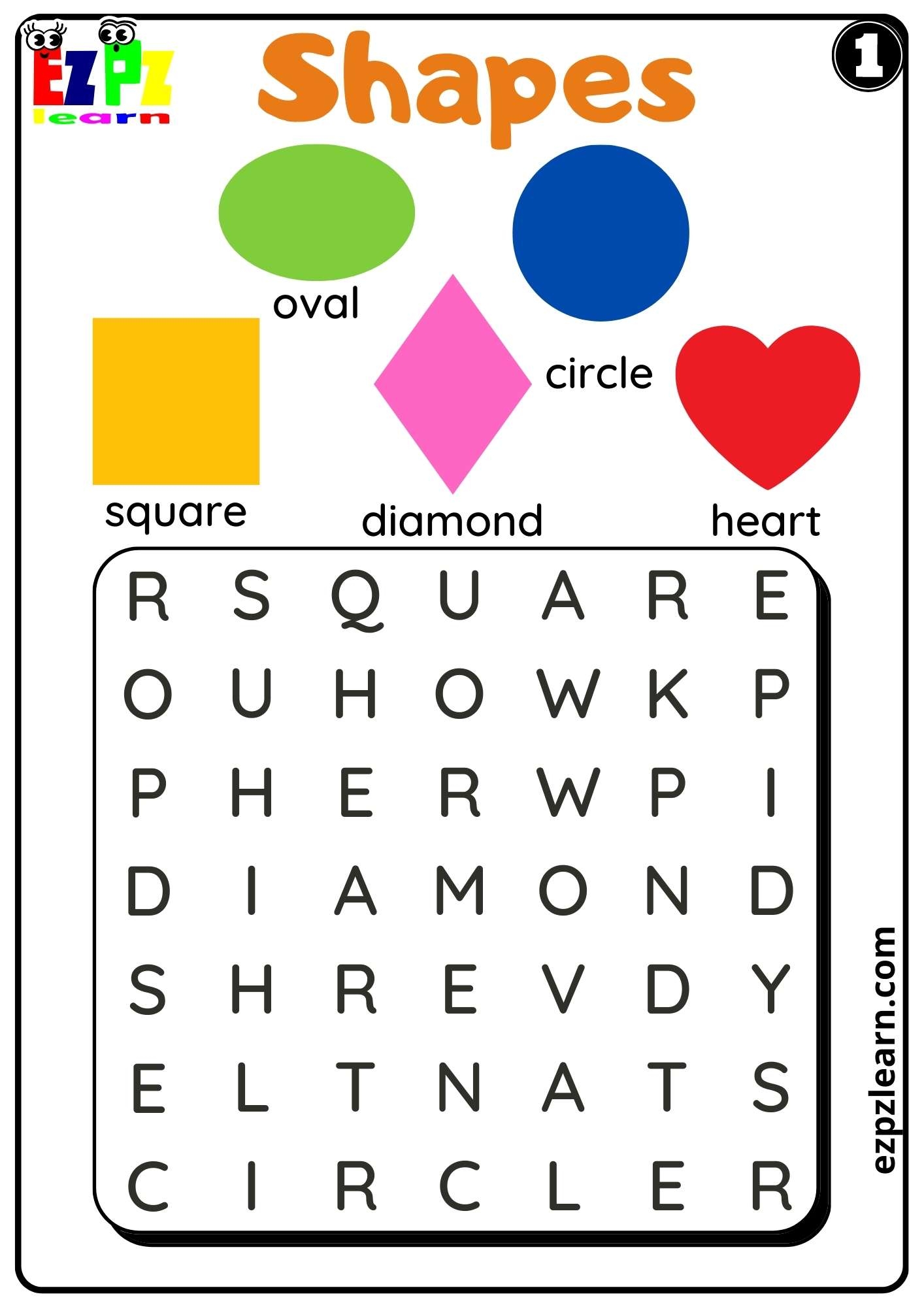 shapes word search worksheet for home schooling kindergarten and