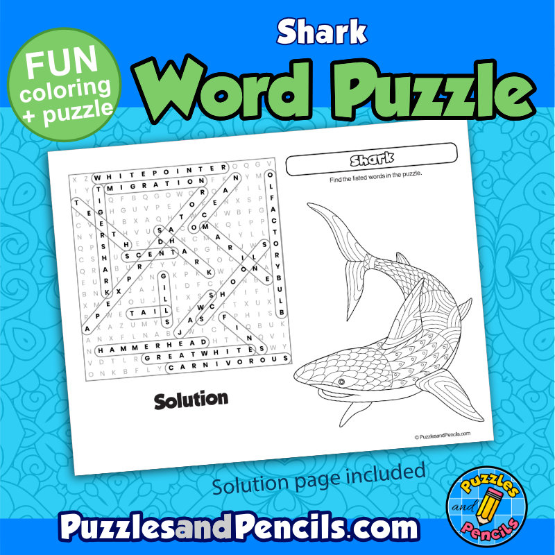 Shark Word Search Puzzle Activity Page And Coloring Wordsearch Made By Teachers