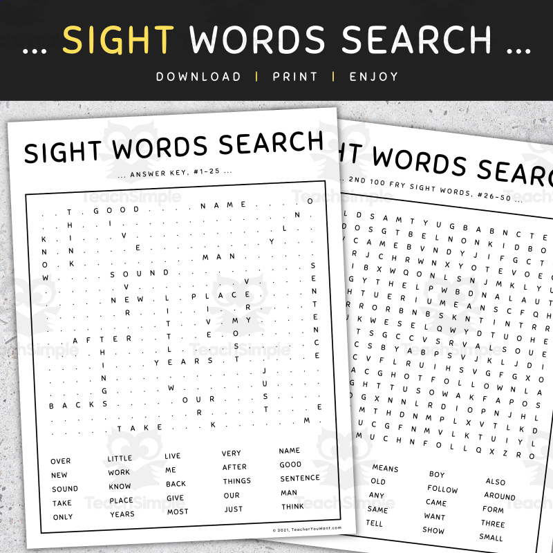 Sight Words Games Word Search 2nd 100 Fry Words SET 6 By Teach Simple