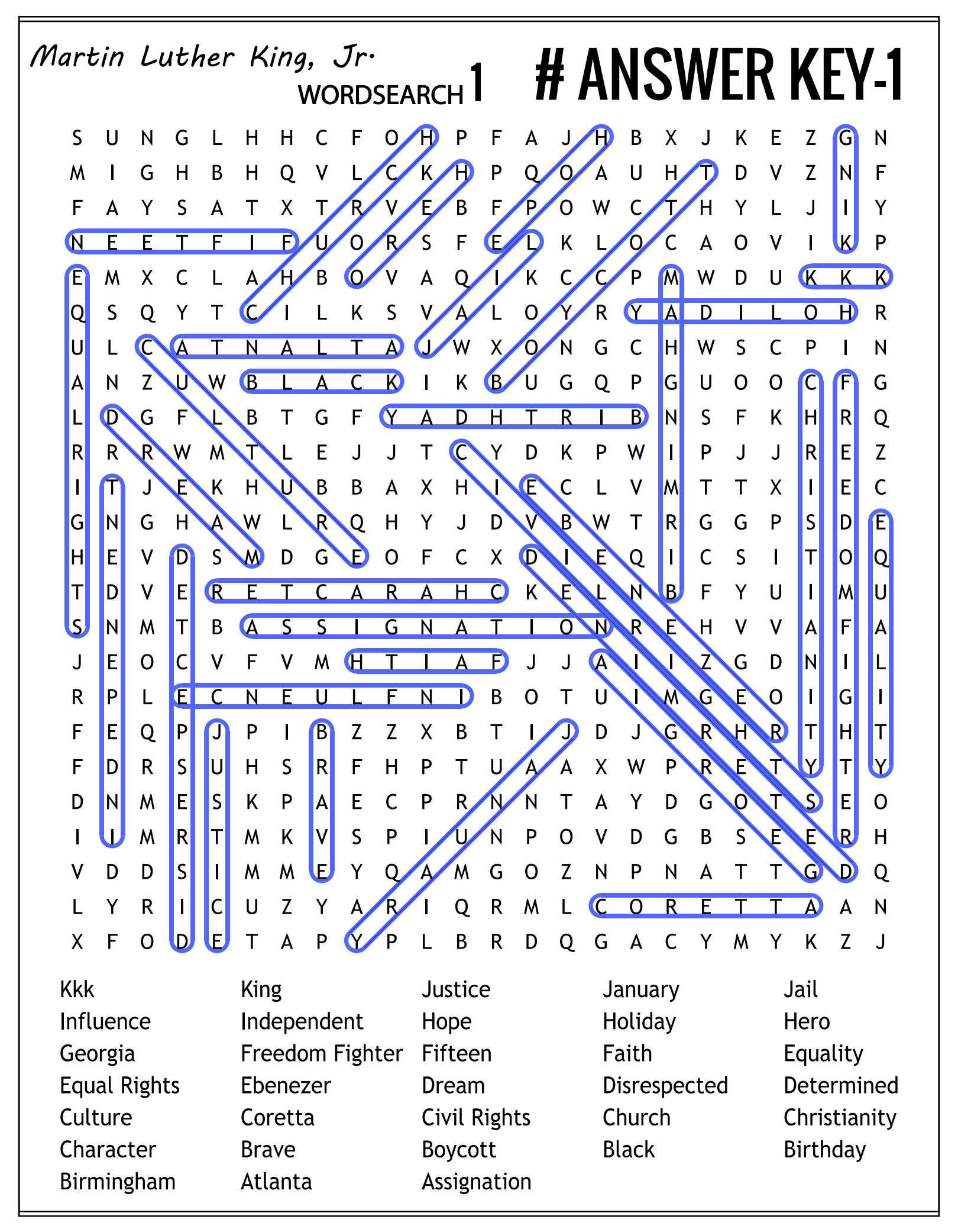 SOLUTION Martin Luther King Jr Day Worksheets Crossword Word Worksheets Library