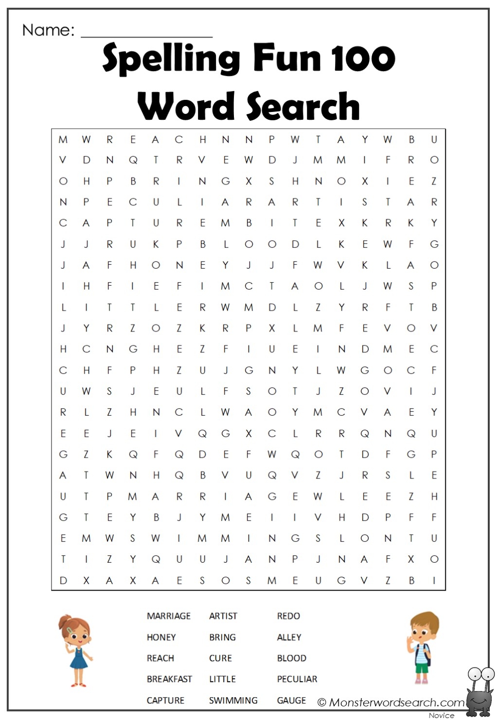 spelling fun 100 word search monster word search spelling fun 100 word search monster word search