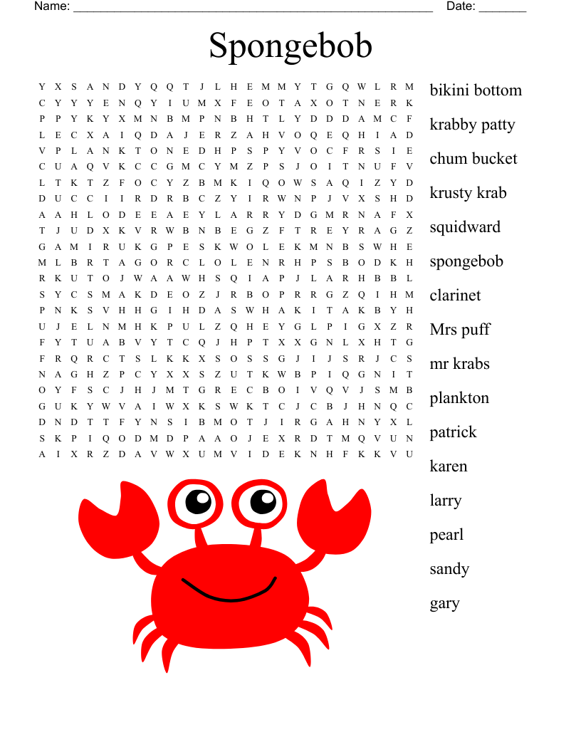 Spongebob Word Search Hard