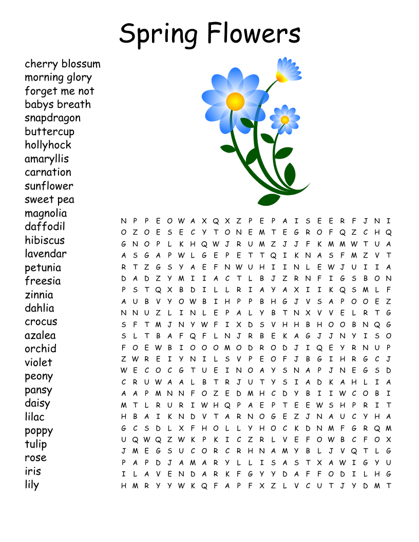 Spring Flowers Word Search WordMint