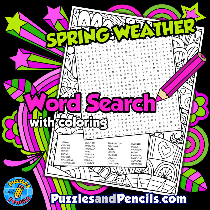 Spring Weather Word Search Puzzle With Coloring Spring Wordsearch Made By Teachers