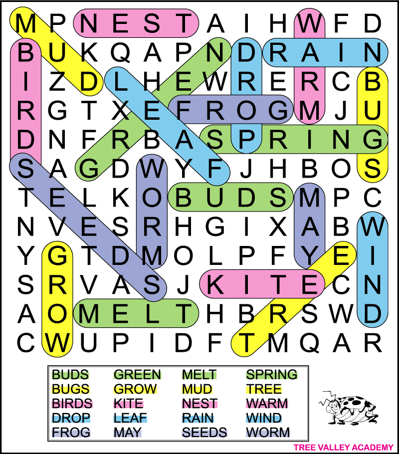Spring Word Search 1st Grade Tree Valley Academy